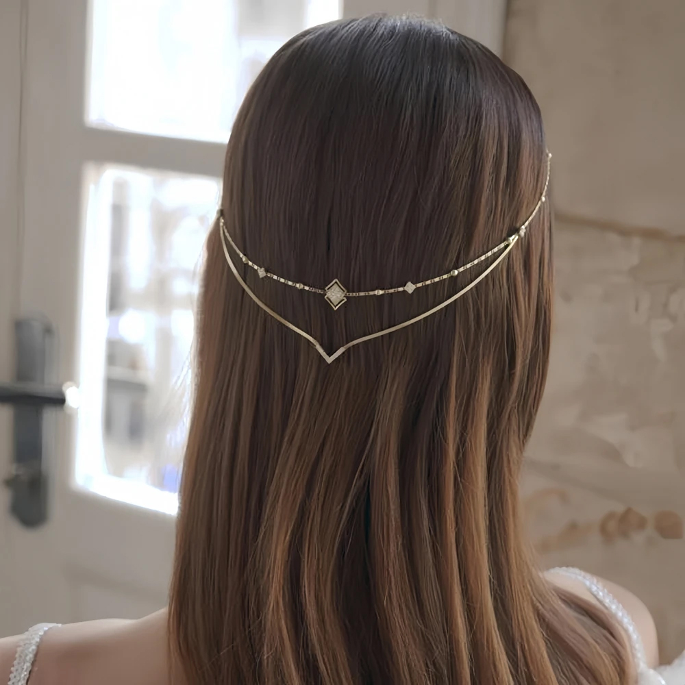 Women Accessories India - Charm Rhinestone V Hair Chain Headband