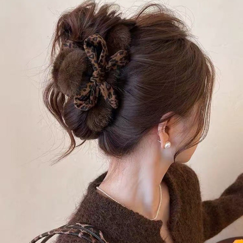 Women'S Winter Accessories Set - 1pc High-end Leopard Print Bow Hair