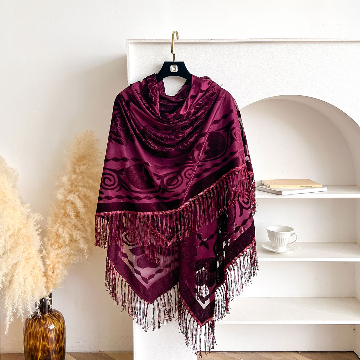 Retro Velvet Tassel Scarf Flor - Women'S Winter Accessories Set recension och pris